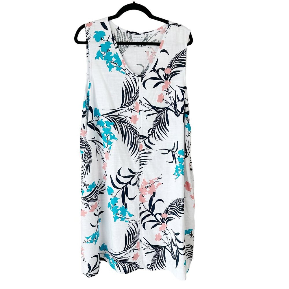 Liz Claiborne Tropical Cotton Rayon Dress 1X White Beach Coverup